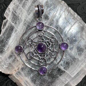 Amethyst Metratrons Cube Sacred Geometry Pendant Stone Crystal Jewelry